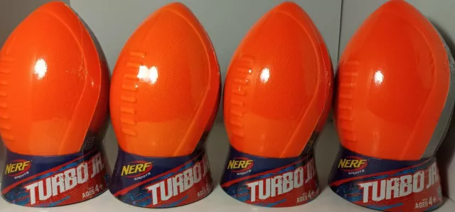 *NEW*(Lot of 4)NERF Sports Turbo Jr. Football Bright Orange & Titanium HASBRO 🏈
