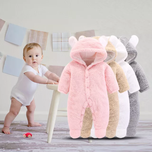 Newborn Baby Jumpsuit Outfit Boy Girl Kids Bear Hooded Romper Clothes Outfits