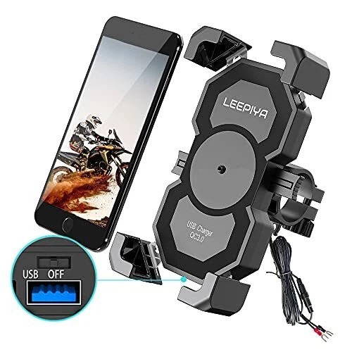 Motorcycle Cell Phone Mount with USB Quick Charger 3.0 Mount on 2-3CM...