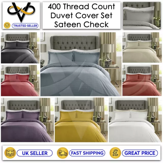 Luxury 400TC Duvet Cover Bedding Set Satin Stripe Check 100% Cotton High Quality