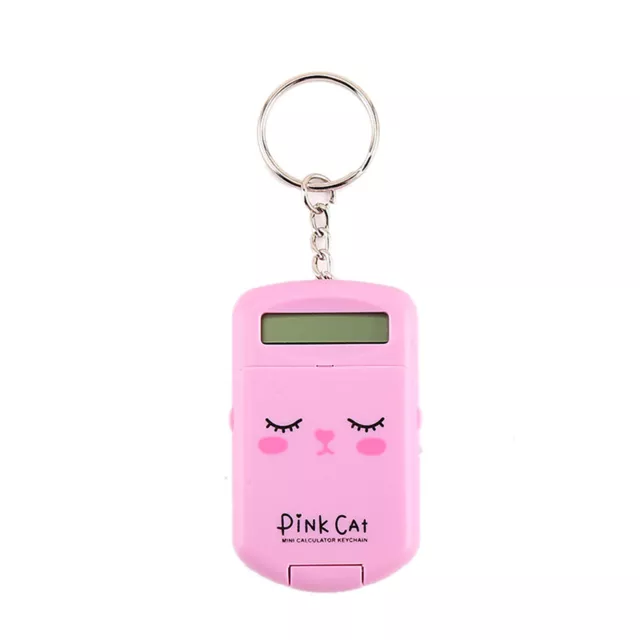 Mini Calculator Cute Cartoon with Keychain 8 Digits Display Portable Pocket H4F9