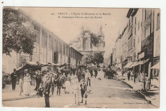 NANCY - Meurthe & Moselle - CPA 54 - le Marché aux fleurs vers l' église St Seb.