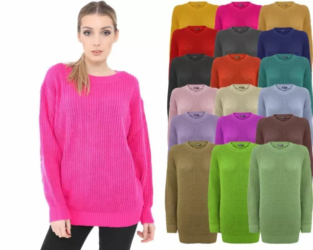 Ladies Women Knitted Over size Fisherman Baggy Jumper Chunky Long Sweater TOP