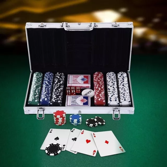 Valigetta Set poker 300 fiches chips 2 mazzi carte gettone deal kit texas holdem