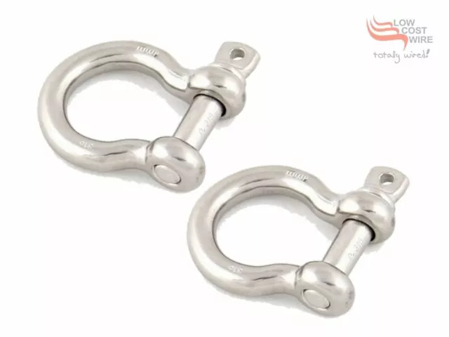 2 Pak of Safety Chain D Shackle STAINLESS STEEL 8mm G316 Bow Shackle