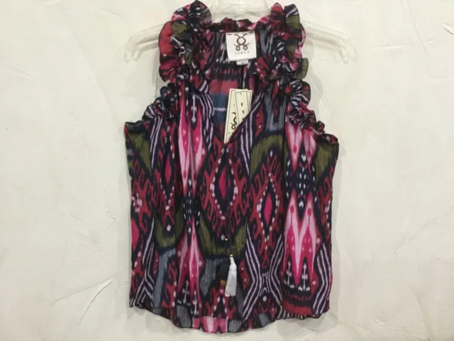 FIGUE Womens Size XL Sleeveless Top Blouse Pullover Rayon Navy Fuschia Gren $295