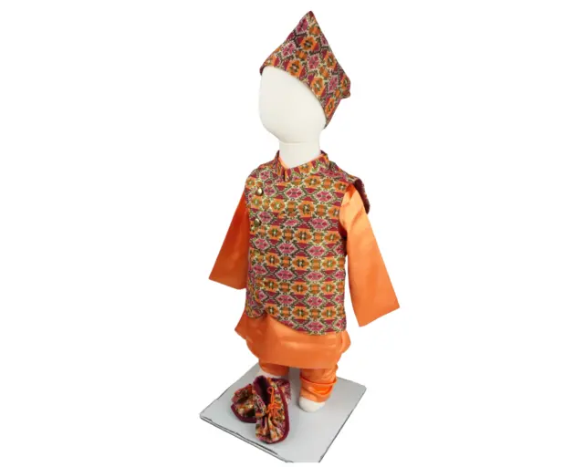Nepali Pasni Dress Outfit Orange Daura Suruwal Style Weaning Ceremony Attire