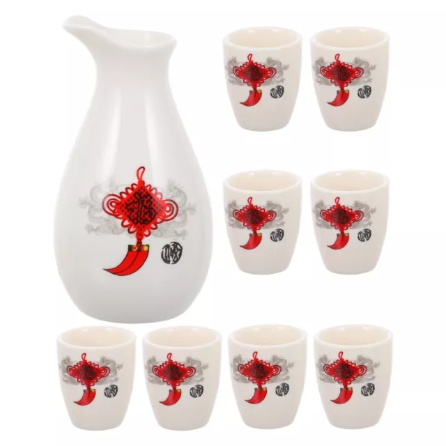 Japanese Sake Set with 1 Pot and 8 Cups - Ceramic Liquor Dispenser-RP