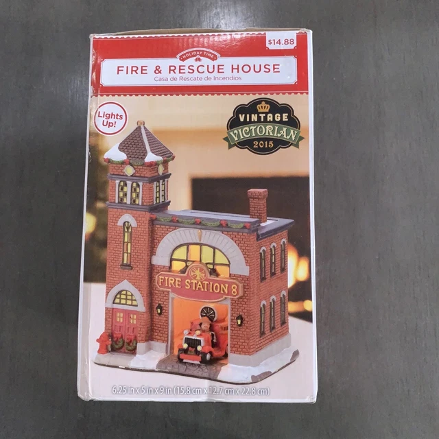 HOLIDAY TIME CHRISTMAS Village Fire & Rescue House 2015 VTG Victorian