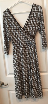 AA Studio Cross front/back sleeveless blue/brown dress  Sz 8