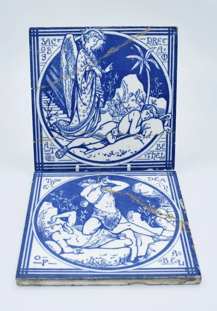 2 Tiles Old Testament Mintons China Works Death Of Abel Jacob's Dream At Bethel