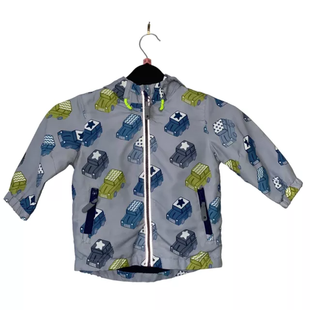 Next Baby Coat Jacket Zip Up Hooded Grey Cars Print Size 12-18 Months VGC