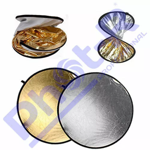 Phot-R 56cm/22" 2in1 Gold & Silver Studio Collapsible Circular Reflectors + Case