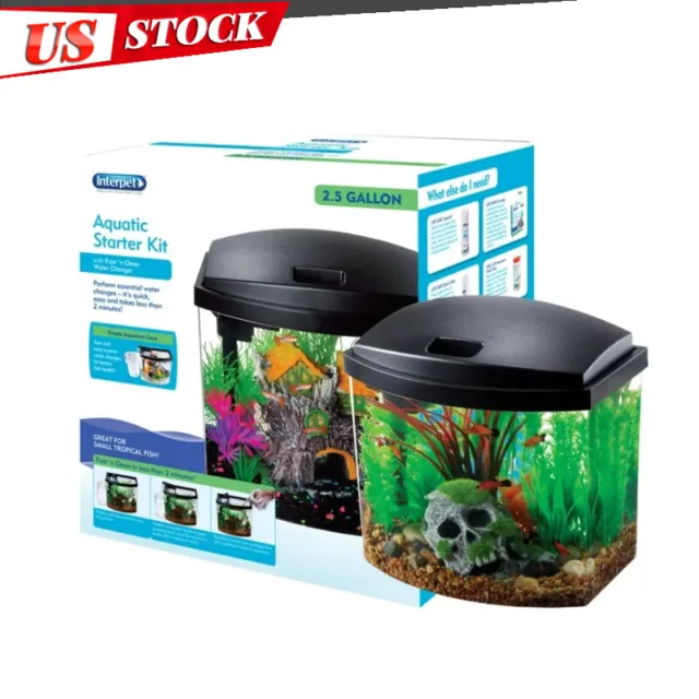 2.5 Gallons Aquatic Starter Kit Fish Tank Aquarium Home Office Water Tank New