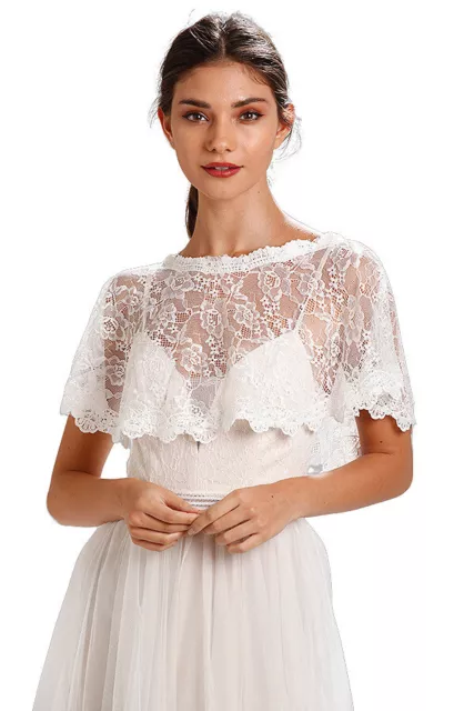 Ivory Lace Wedding Dress Cover Up Tulle Bridal Shawl Wrap Stole Shrug Bolero