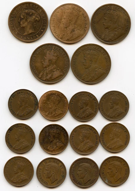 Lot of Canada Large and Small Cents Pre-1940 17 coins