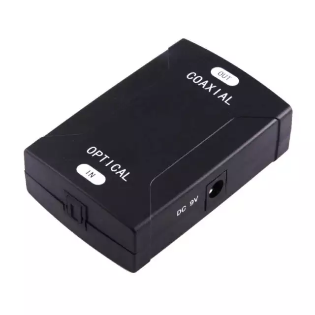 Optical Toslink Input to Coaxial RCA Output Digital Audio Converter Adapter(Blac