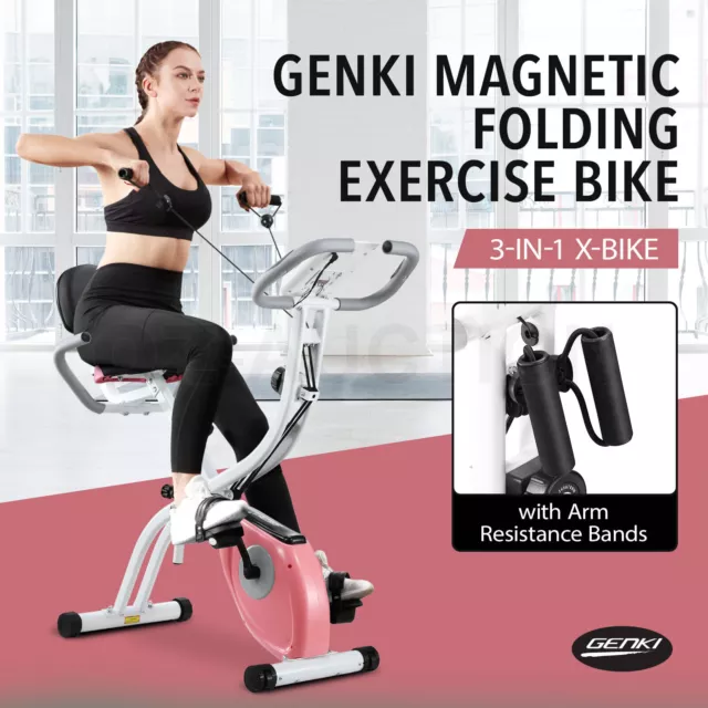 Genki 3 In 1 Folding Exercise Bike Magnetic X-Bike Home Gym Spin Bicycle Fitness