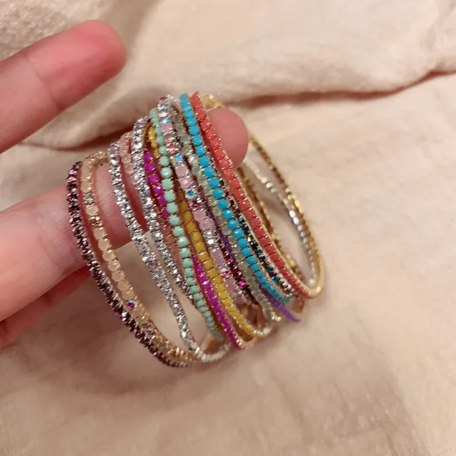 Set of 5 Vibrant Rhinestone Bracelets | Colorful Women's Stretch Bracelet Bundle