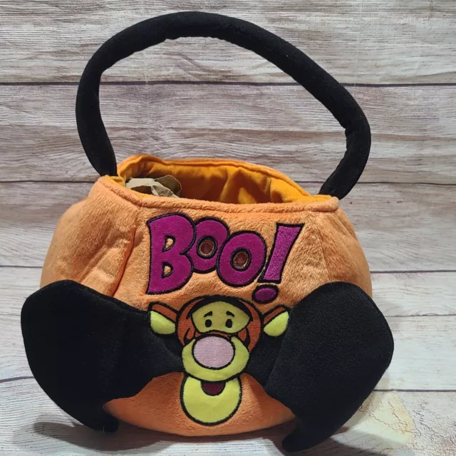 Vintage Disney Plush Tigger Boo Pumpkin Treat Basket Halloween Orange Black