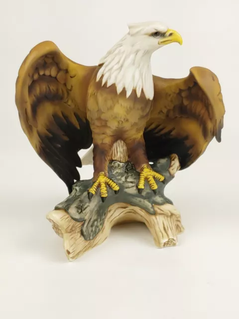 Ceramic Bald Eagle Statue - Perched w/ Open Wings - 7.5 in tall