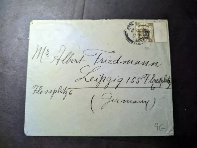 1923 EEF Palestine Overprint Cover Jerusalem to Leipzig Germany