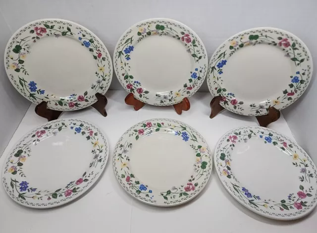 6 Farberware Stoneware English Garden 225 & 4241 Floral Salad Dessert Plates Vtg