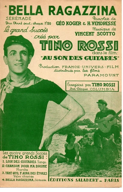 Partition Chant Guitare Accordéon 1936 - Bella Ragazzina, java - Tino ROSSI