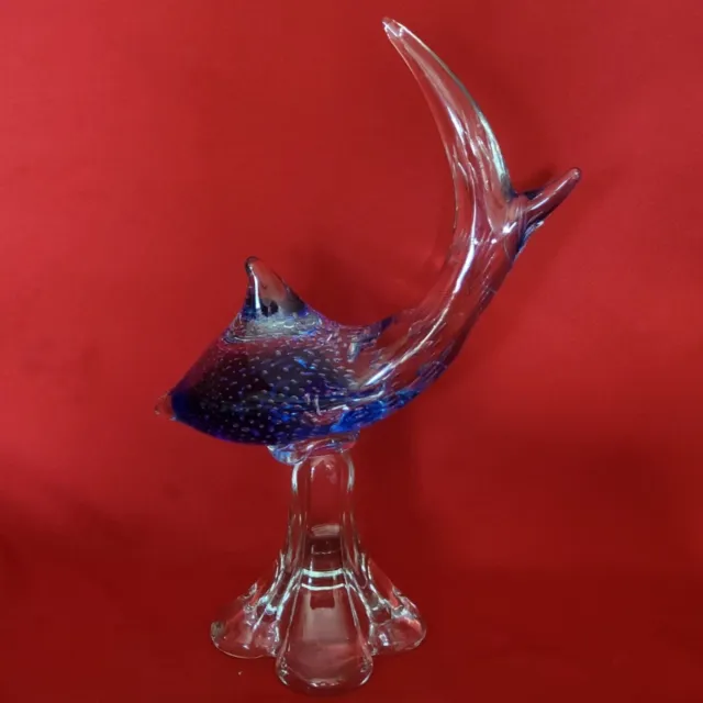 VTG Art Clear & Blue Glass Fish Decorative Figurine