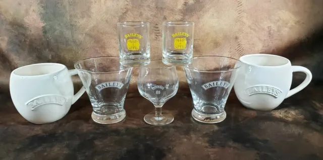 Baileys Irish Cream Mixed Lot of 7 Bar Mancave Glasses Excellent Used Condition
