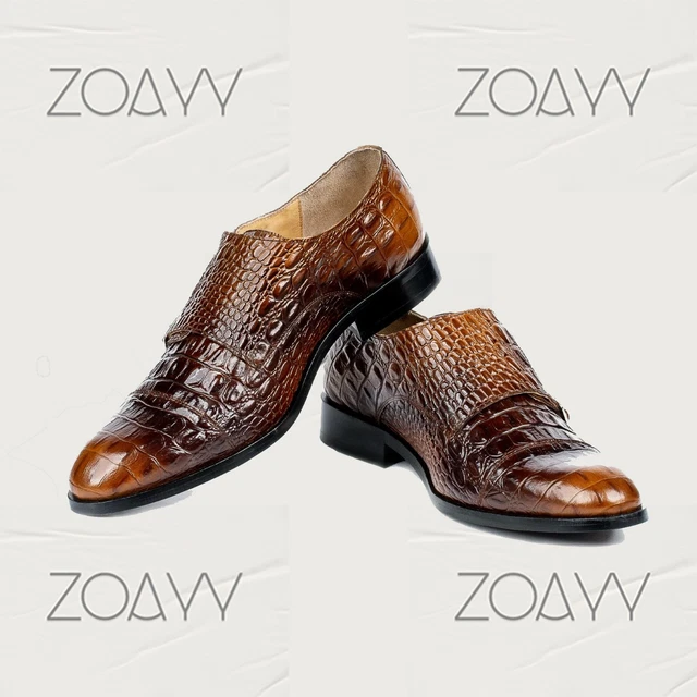 Zoayy men's Lawrence Double Monk Burgundy Leather Shoes Brown (CUSTOM SIZE)