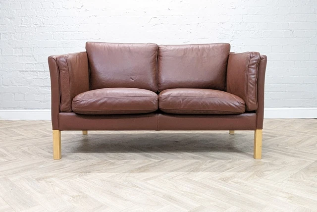 Mid-Century Vintage Retro Danish Cognac Brown Leather 2 Seater Sofa by Stouby
