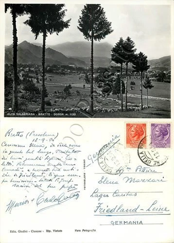 Cartolina di Bratto e Dorga (Castione della Presolana) - Bergamo, 1954