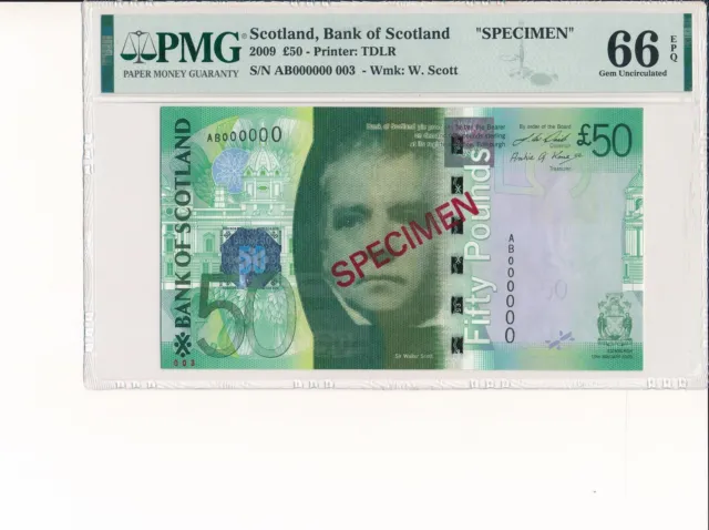 Bank of Scotland Scotland  50 Pounds 2009 Specimen No. 003 PMG  66EPQ
