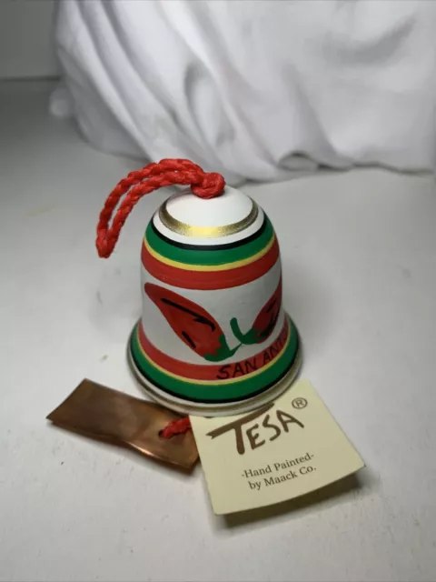 Ceramic Tesa Hand Painted Red Chili Peppers Design San Antonio Bell Souvener