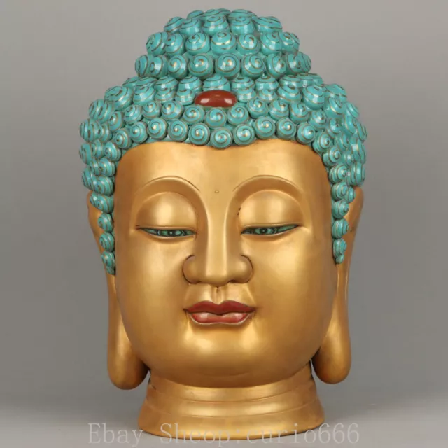 Old Qing Yongzheng Green Glaze Porcelain Gold Shakyamuni Bust Buddha Statue