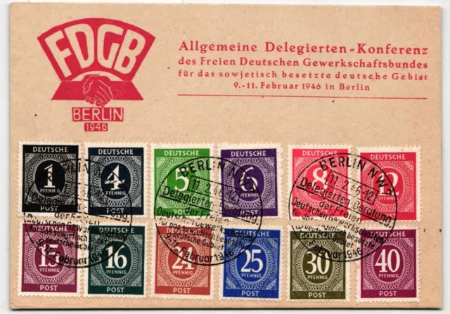 Alliierte Besetzung 911 u.a. auf Ausstellungskarte FDGB Berlin #KD364