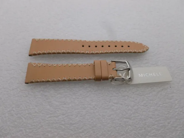 Genuine Michele 18mm Sand W/Withe Steches  Genuine Leather  Watch Band Strap NEW