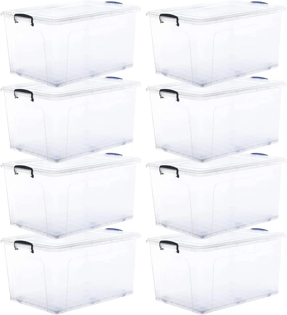 SUPERIO DEEP CLEAR Plastic Stackable Wheeled Storage Bin with Lid, 85