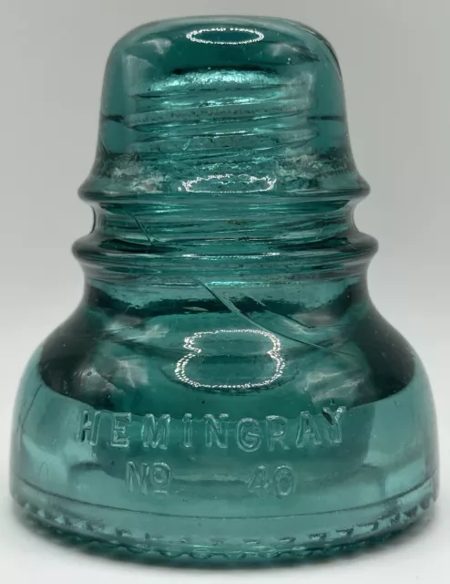 ATQ 1893 Hemingray No 40⚡️Electric⚡️Insulator Aqua Green Glass