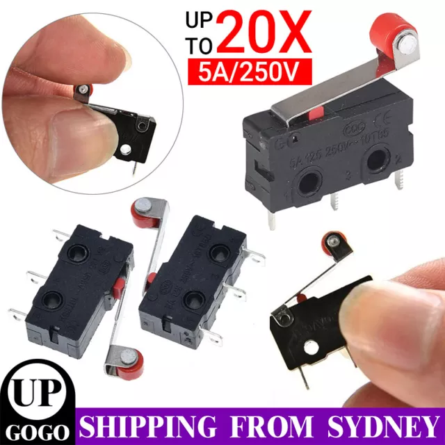 up 20x Micro Roller Lever Arm Open Close Limit Switch KW12 PCB Microswitch