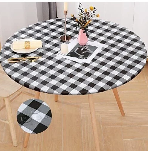 Table Cloth Cover Elastic Checkered Fitted Vinyl Tablecloth 36 44 Inch Round NEW
