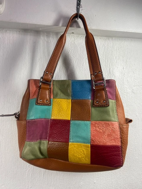 Fossil Leather Patch Work Shoulder Bag 10 X 10