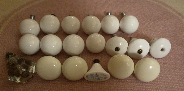MIX Lot of 20 Vintage Porcelain Ceramic Drawer Pulls Knobs MID CENTURY Balls