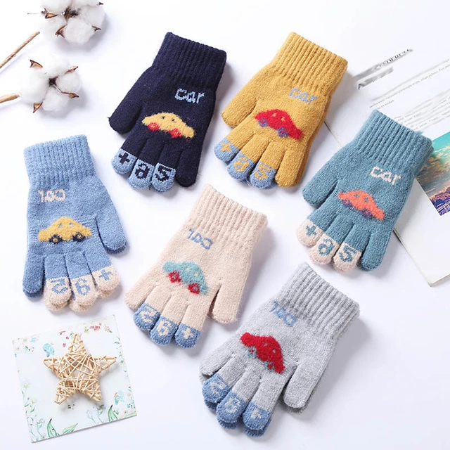 Children Gloves Winter Boys Car Five Finger Gloves For Primary School Students