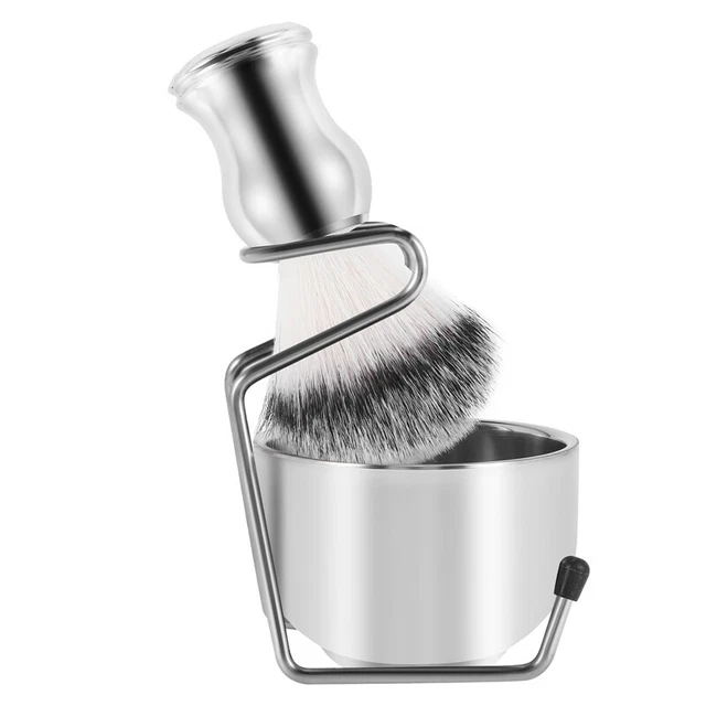 Set da barba ciotola sapone + pennello da barba + supporto per steli, acciaio inox + spilla in nylon