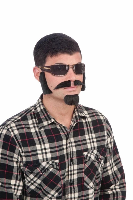 Brown Facial Hair Costume Kit With Sideburns, Mustache, And Goatee One Size