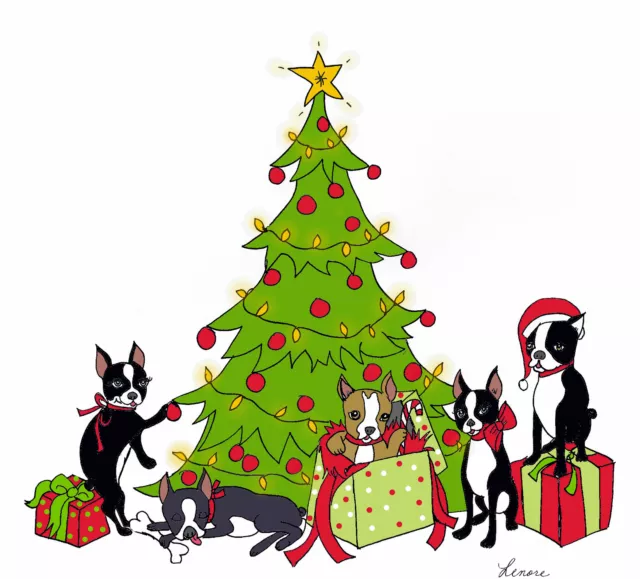 Boston Terrier dog lover christmas holiday cards