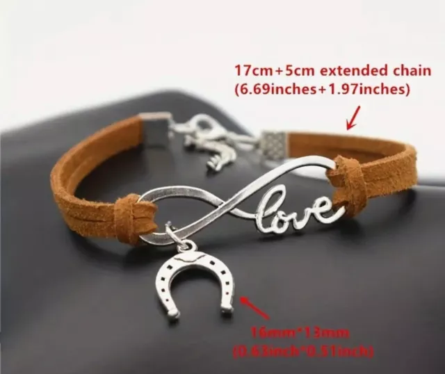 Love Infinity Horseshoe Adjustable Charm Bracelet Equestrian Horse Lover Jewelry