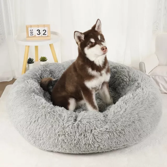Pet Bed Donut Plush Fluffy Soft Warm Calming Bed Sleeping Kennel Nest
